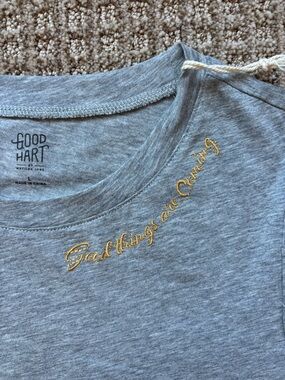 Matilda Jane Gray Short Sleeve Tee with Gold Script - Good Things are Coming